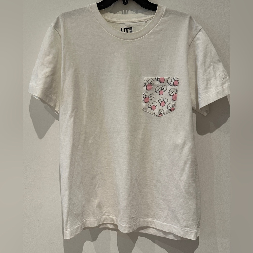 Uniqlo X KAWS White T-Shirt with Pink Patterned Pocket